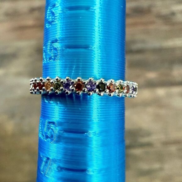 Genuine Gemstone Sterling Silver Stacker Ring Vibrant Multi-Stone Elegance Sz 6 - Picture 4 of 8